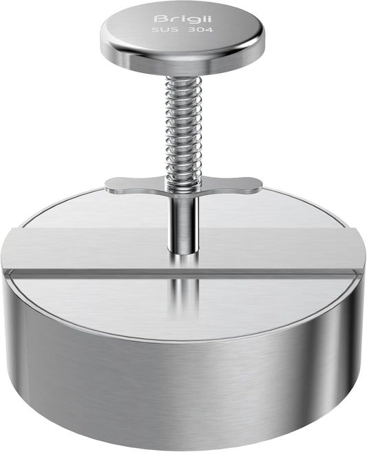 Brigii 304 Stainless Steel Burger Press - 4.5" Hamburger Patty Maker, Heavy Duty Stainless Steel Burger Press for Ground Beef, Burgers (Dishwasher Safe)