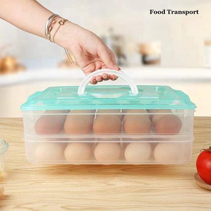 Deviled Egg Tray with Lid, 2-Layer, Stackable Egg Carrier Holder for Refrigerator, Camping Food Storage Container with Handle, Large, 40 eggs(transparent)