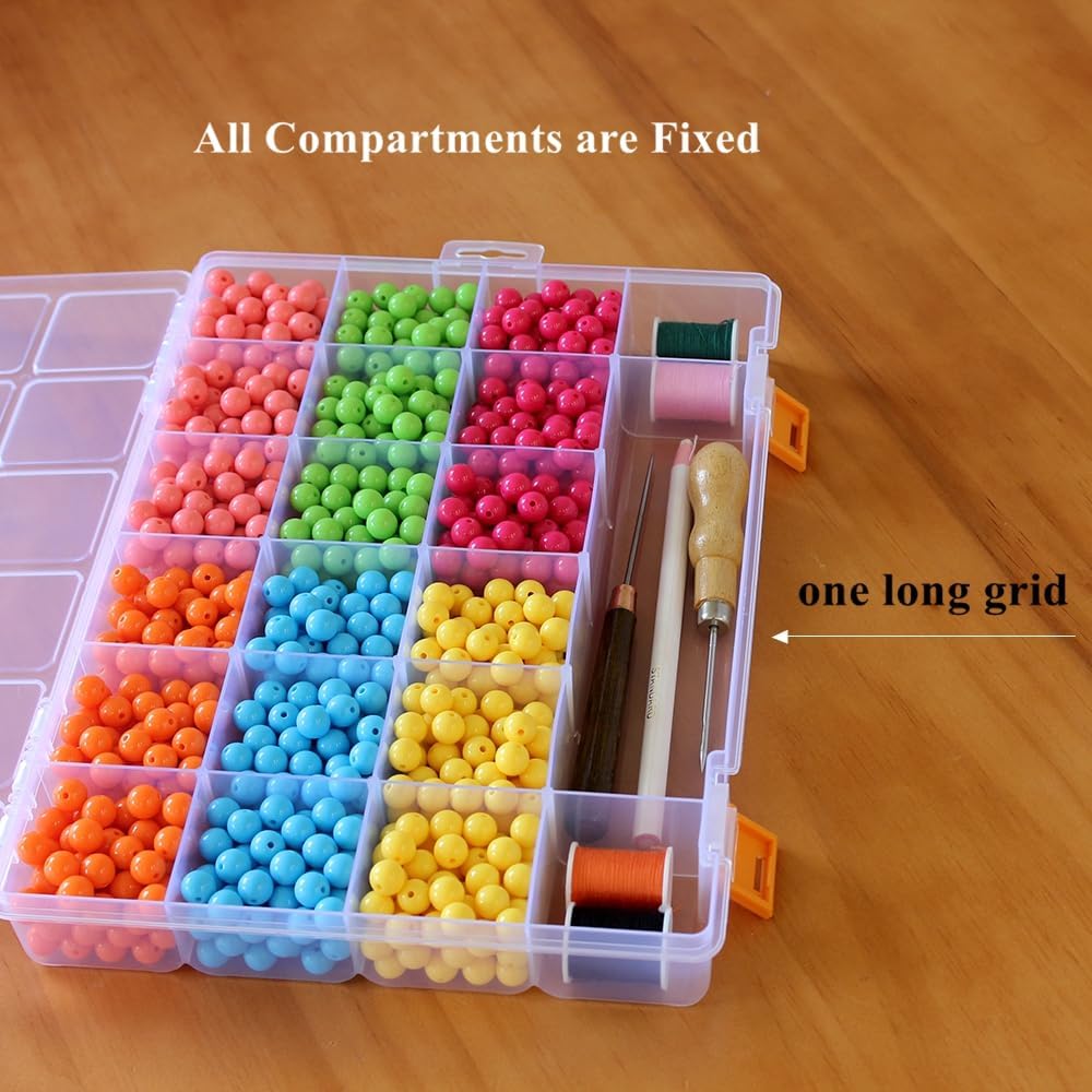 2 Pack Fixed 21 Grids Large Clear Plastic Storage Box, Transparent Organizer Container Case for Small Parts, Bead, Button, Jewelry, Diamond, Craft Supplies,Sewing Kit, DIY Accessories