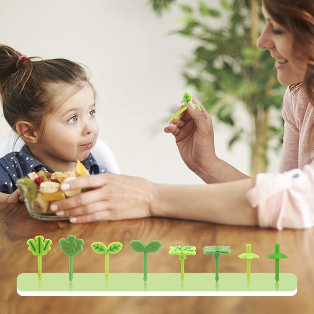 24 PCS Four-Leaf Food Picks for Kids,Fun Bento Picks, Cute Cartoon Four-Leaf Fruit Food Toothpicks,Reusable Kids Lunch Accessories for Bento Box, Lunch Bento Box Picks for Toddler(Green)