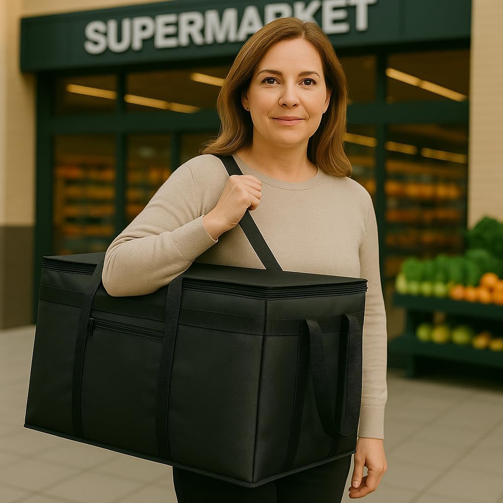 musbus Extra large XXXL Insulated Food Delivery Bag Cooler Bags Keep Food Warm Catering Therma Catering Bag for doordash 22x14x13 Cooler Bags Therma Shopper hot warming RED Pizza BLACK