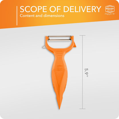Börner Vegetable Peeler (6-in-1) • Garnishing Peeler with Grater • Multifunctional Peeler for Fruits & Vegetables • Fruit Peeler, Universal Peeler, Potato Peeler • Color: White