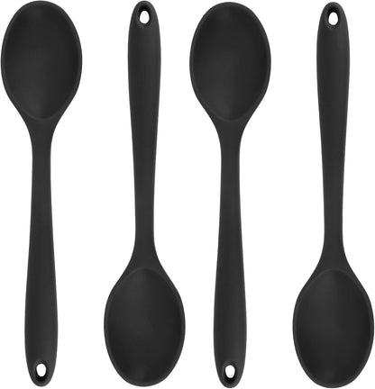 Cooking Spoon 2Pcs 10.8'' Large Serving Spoons Black Heat Resistant Silicone Spoon, Non-Stick Mixing Kitchen Spoons, Premium Silicone Kitchen Utensils for Stirring, Baking & Mixing, Dishwasher Safe