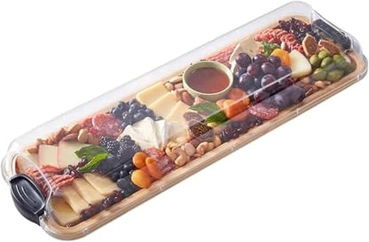 Farberware Bamboo Cutting Board with Clear Locking Lid, 11x14 Inch Charcuterie Board with Handles - Reversible Serving Board for Cheese, Meats, Snacks and More