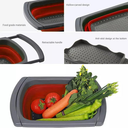 Colander Strainer Collapsible 3 sets with expendable handles, square collapsible colander, strainer with long handle