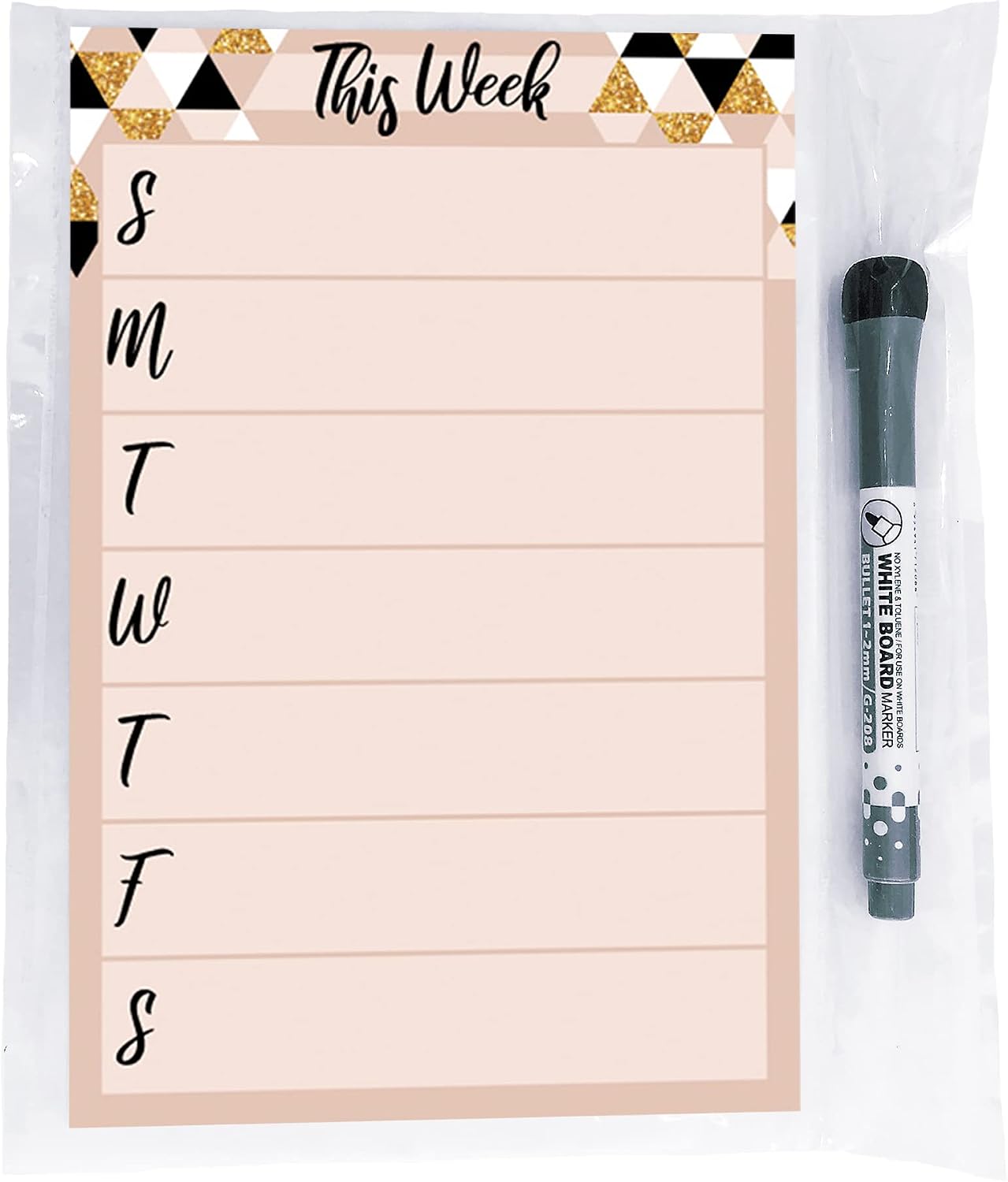 Dry Erase Weekly Calendar Planner Sticker Decal | Removable & Reusable | Magnetic Fine-Tip Marker Included (6 x 9 inches, White)