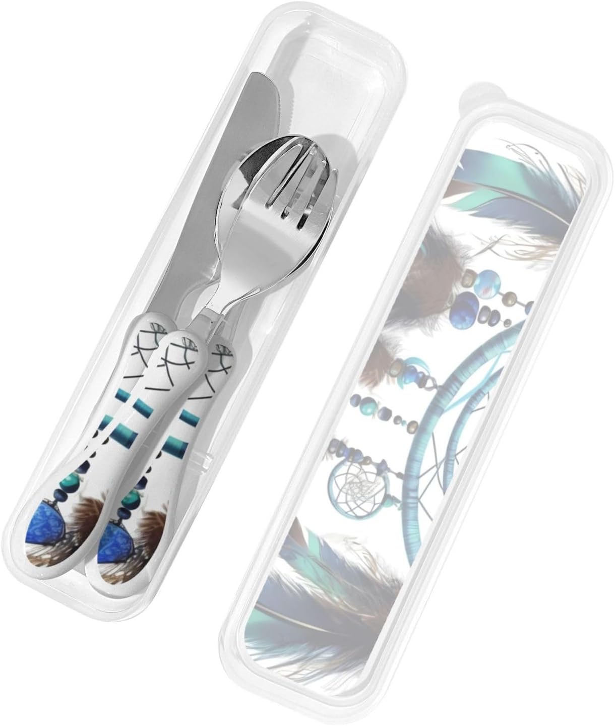 3-Piece Kids Silverware Set With Storage Case, Stainless Steel Reusable Children Safe Knife Spoon Fork Set Black White Stripes Red Rose Flowers Children Flatware Set For Kids Lunch Box