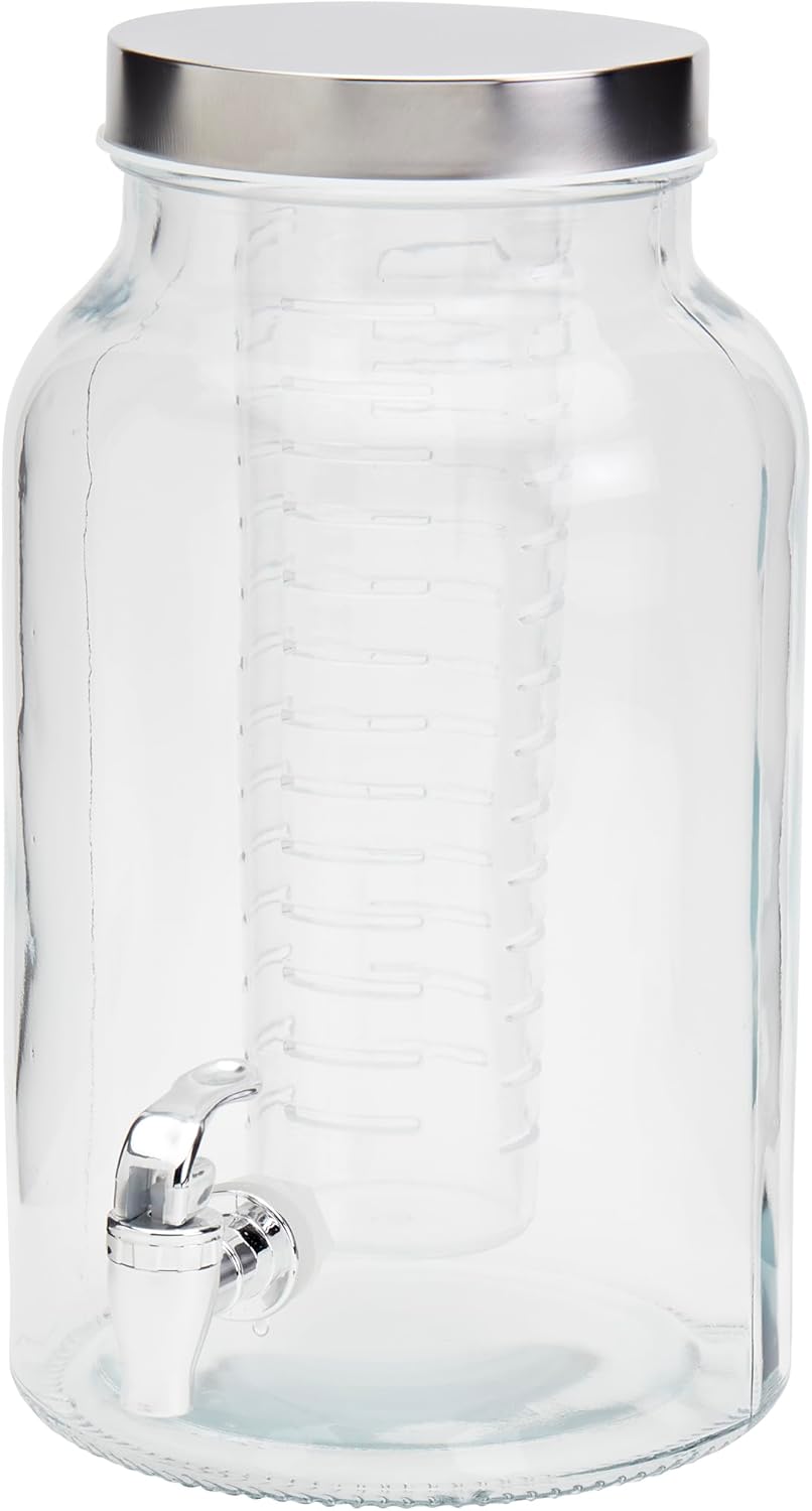 Mason Craft & More 3 Gallon Glass Beverage Drink Dispenser with Leakproof Spigot and Metal Stand