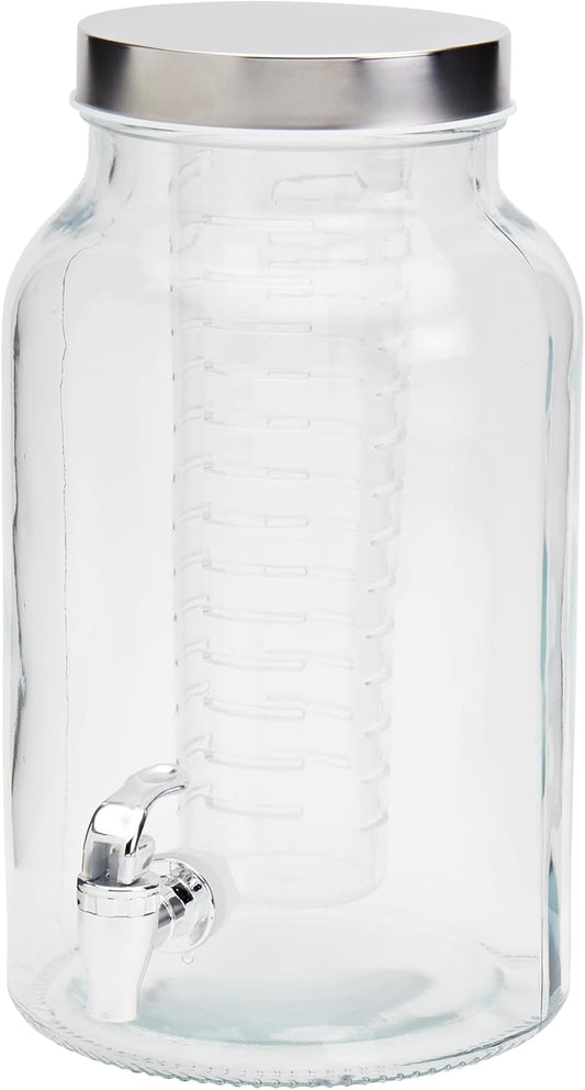 Mason Craft & More 3 Gallon Glass Beverage Drink Dispenser with Leakproof Spigot and Metal Stand