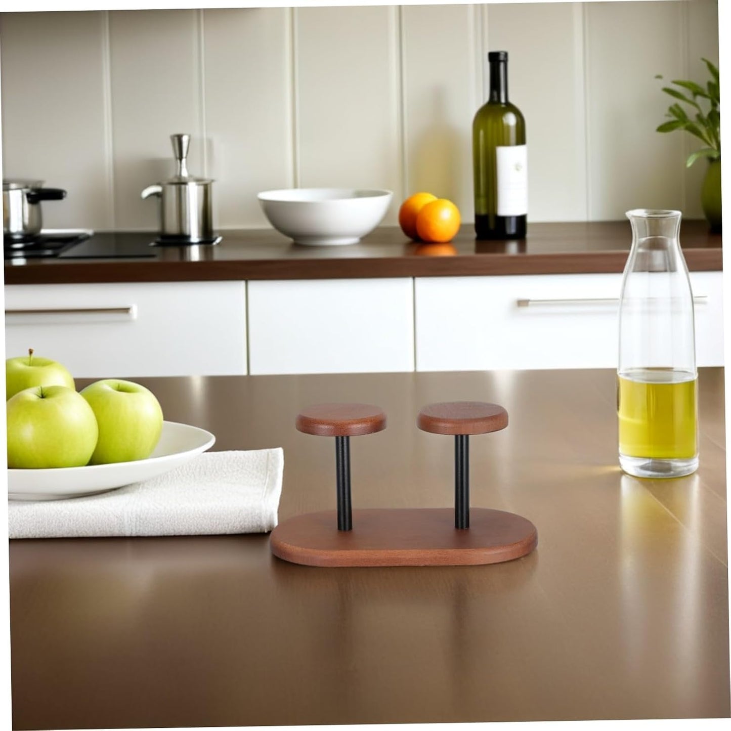 Wooden Paper Cup Holder Stand with Walnut Finish, Dual Disposable Cup Dispenser Rack for Coffee Bars and Party Drink Station Organizer