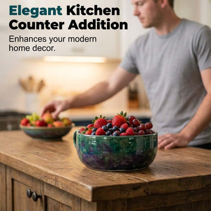 360° Degree Fruit Swirl Colander with Center Cone,2026 Self Spinning Ceramic Berry Washing Bowl with Drain Holes,Automatic Quick Kitchen Rinse Washer for Berries Vegetables & Fruit (1)
