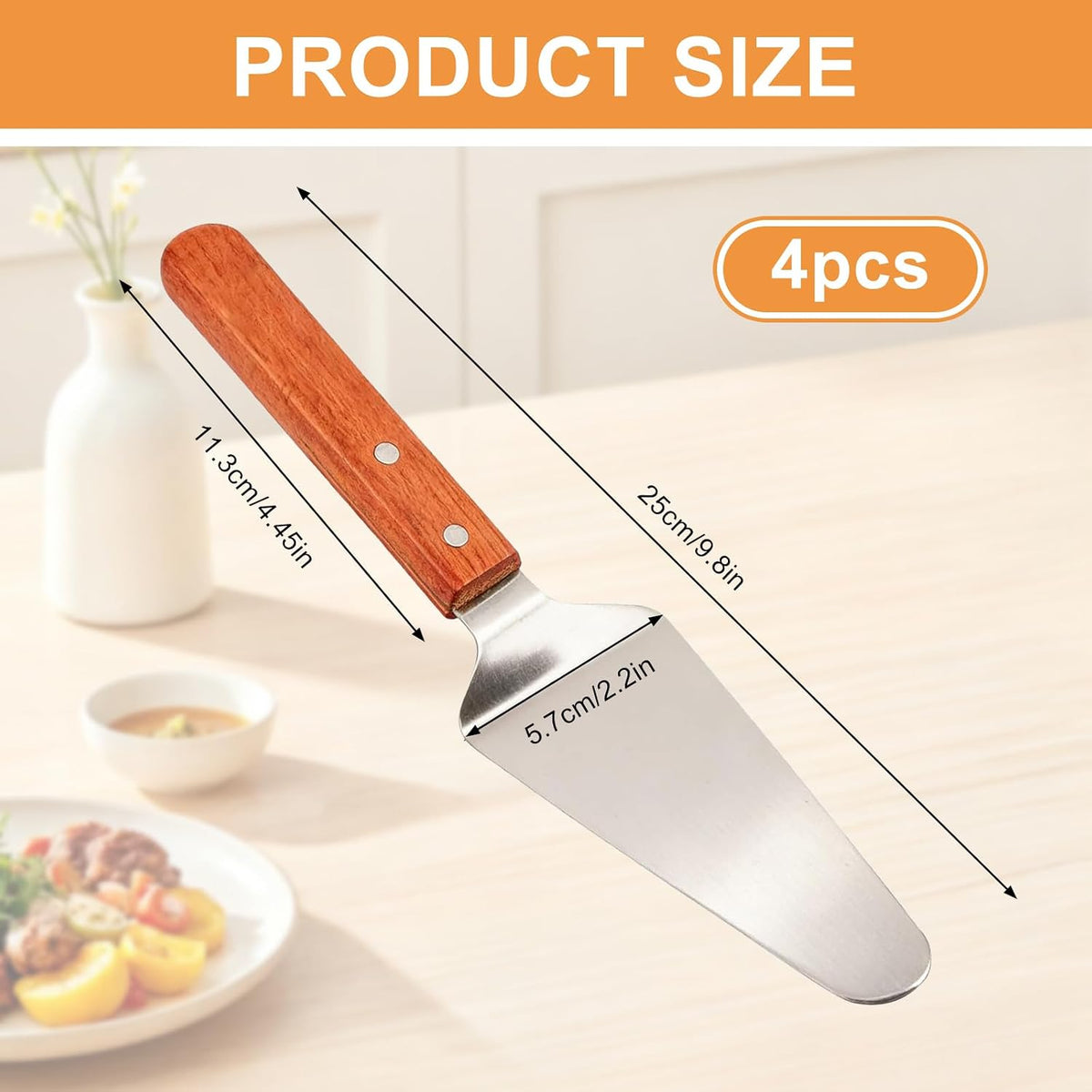 4 Pack Stainless Steel Pizza Servers with Wooden Handle