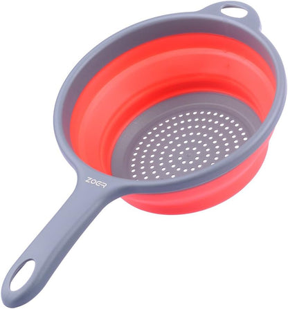 ZOER Kitchen Foldable Pasta Strainers,Collapsible Colanders with Handles,Space-Saver Folding Silicone Strainers Colander,Capacity of 2 quart (Green)