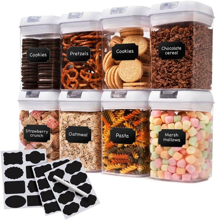Livvera 28 oz Airtight Food Storage Containers with White Flip-Top Lids (8-Pack), BPA-Free Stackable Pantry Organizers