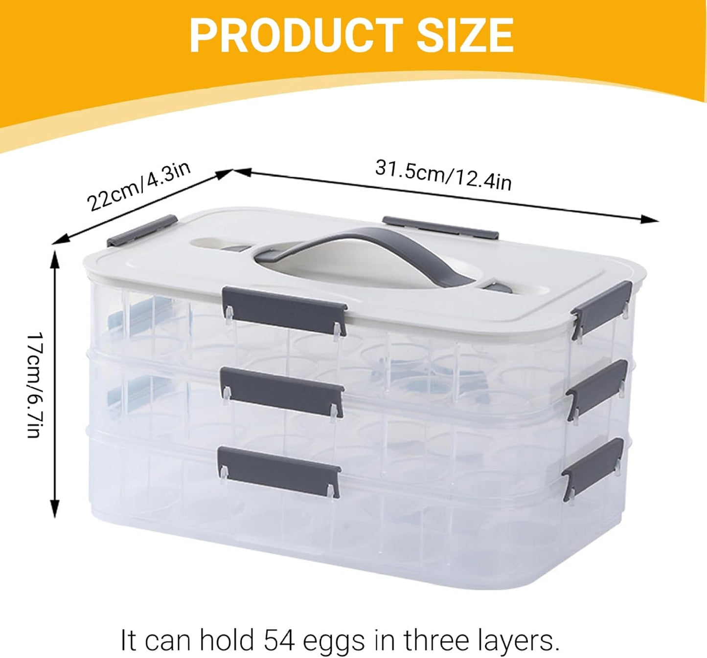 Deviled Egg Containers with Lid 54 Slots Clear Plastic Deviled Egg Tray Carrier Platter with Handle & Snap Lock Stackable Reusable for Fridge, Holder for Fridge