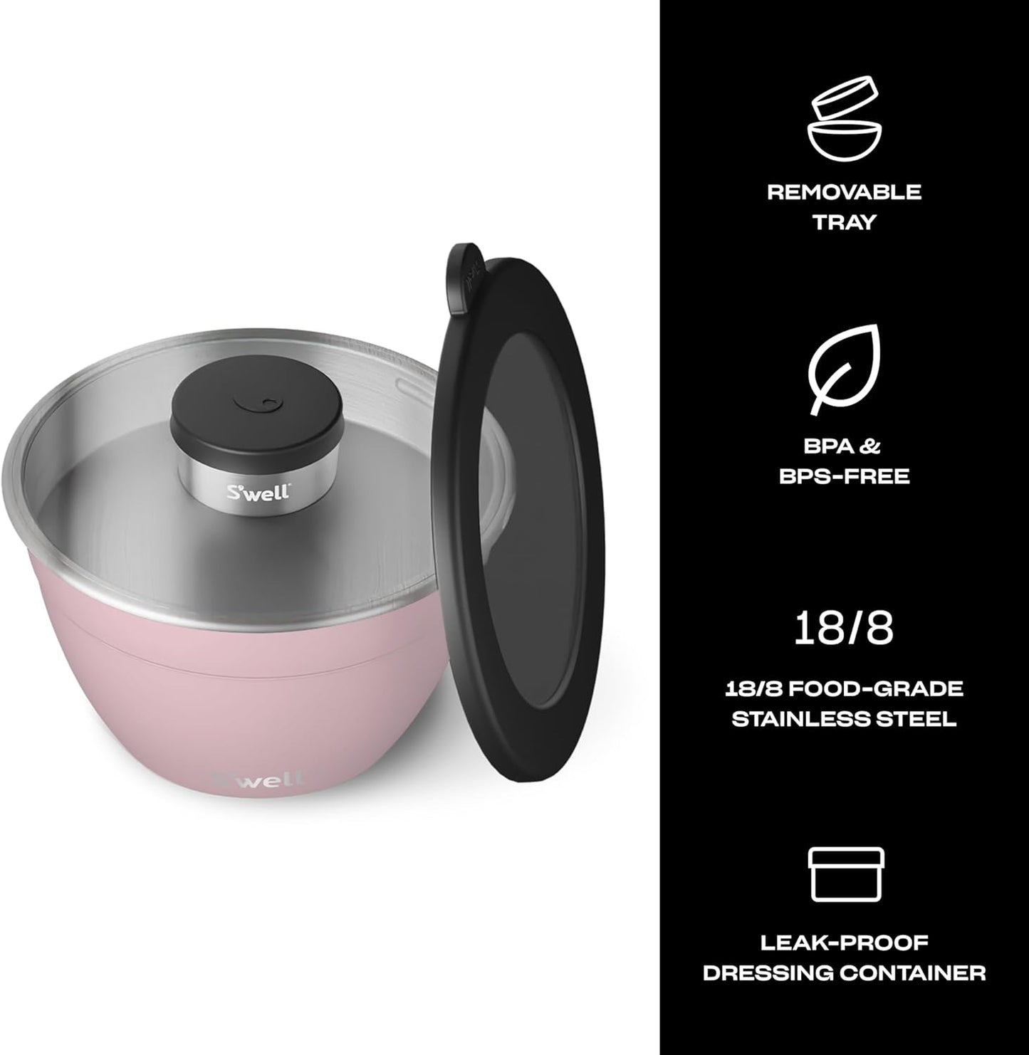 S'well Stainless Steel Salad Bowl Kit 64oz, Peacock Blue, Comes with 2oz Mini Canister and Removable Tray for Organization, Leakproof, Easy to Clean, Dishwasher Safe