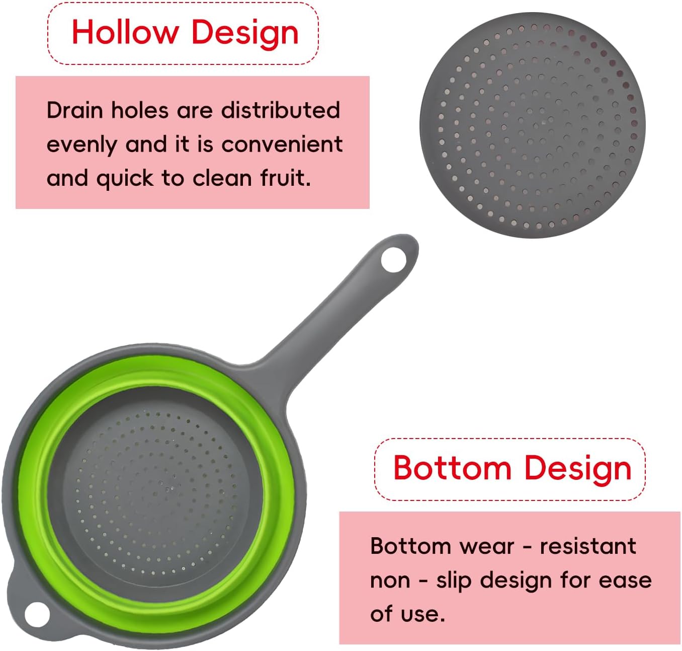 Foldable Silicone Colander – Space-Saving Collapsible Strainer with Handles, Quick Drain for Pasta, Vegetables & Fruit, Kitchen Gadgets for Small Kitchens & RVs (Blue)