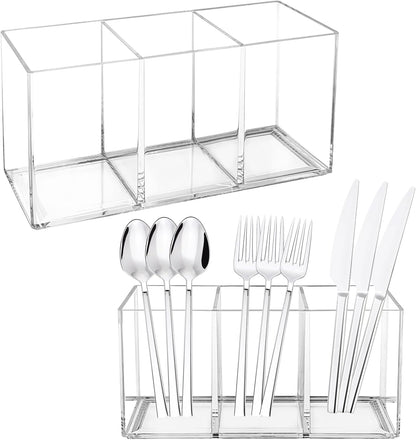 Rainmae 2Pack Acrylic Cutlery Storage Organizer, Plastic Cutlery Utensil Holder Storage Organizer Caddy for Kitchen Countertop Organization - Holds Fork, Knife, Spoon, Silverware Tableware Storage Box