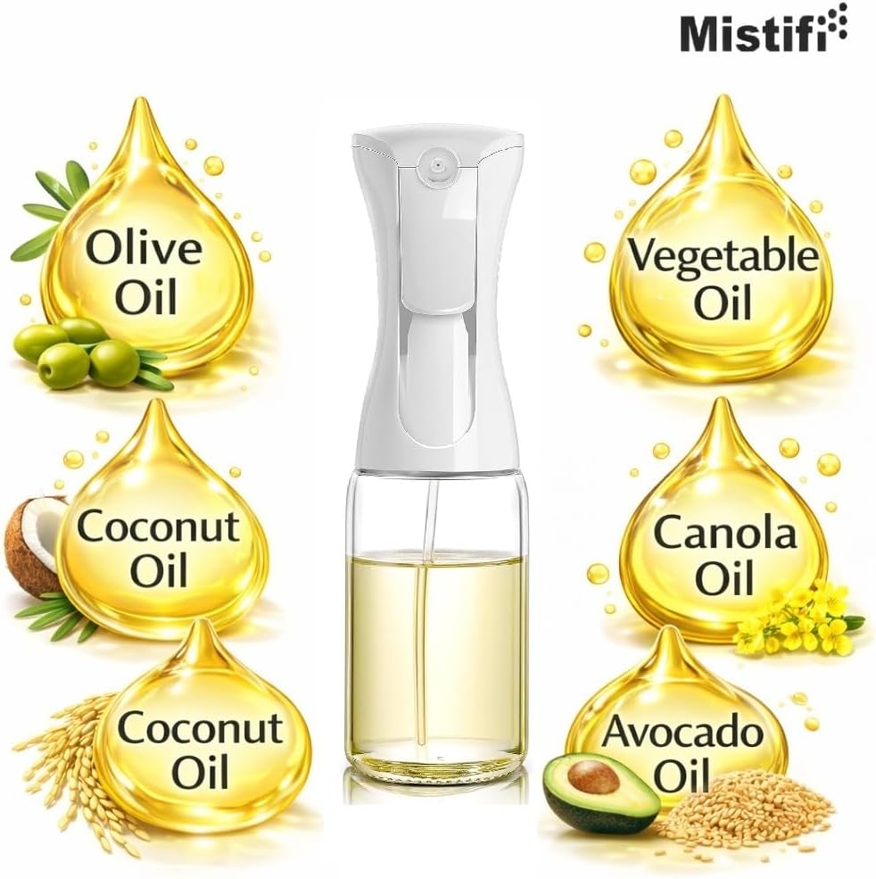 Mistifi Oil Sprayer 150ml glass bottle. Upgraded Version.Fine Mist Spray Bottle for Air Fryer, Olive Oil, Avocado Oil, Healthy Nonstick Frying, Commercial & Home Kitchen Use (PS635)