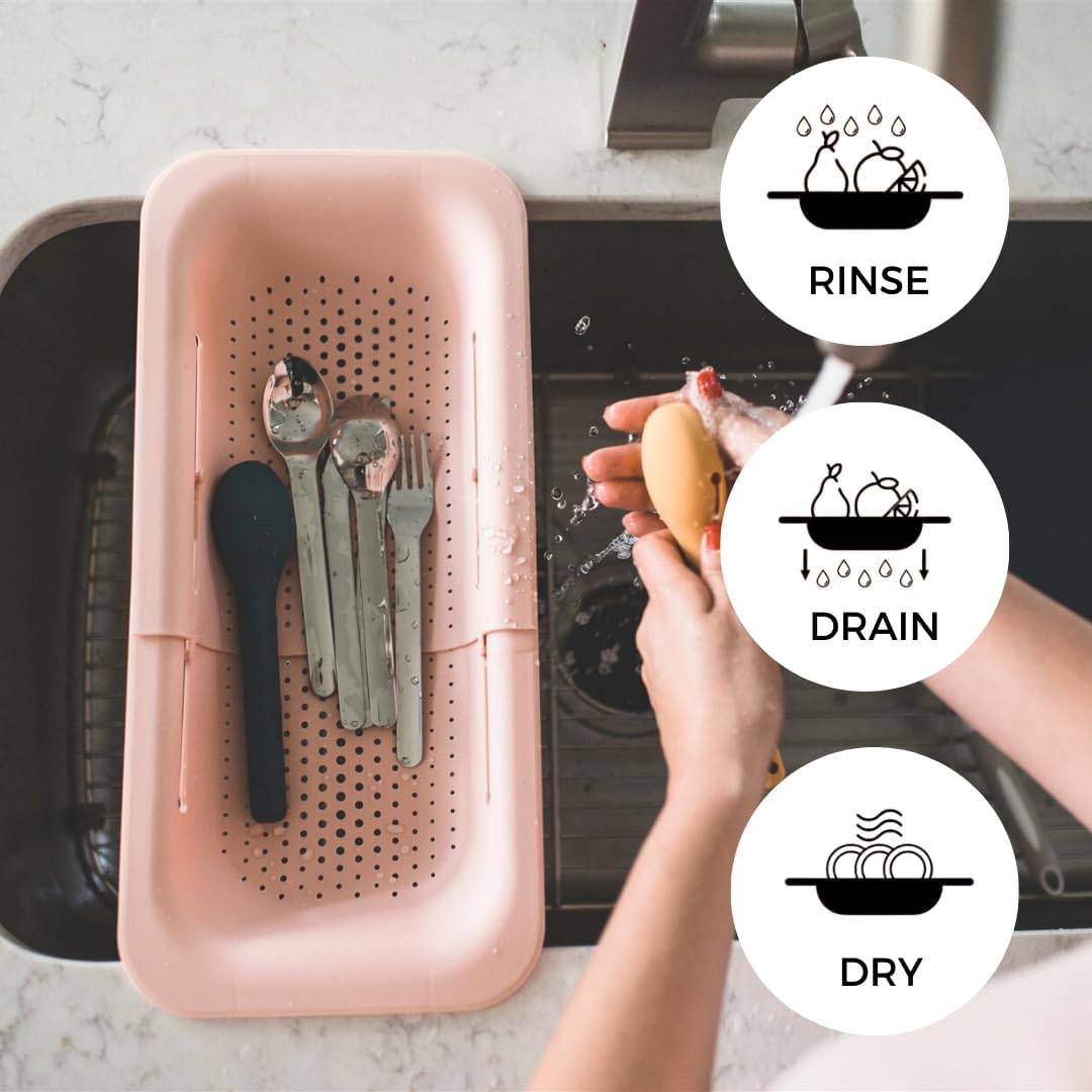 Collapsible Multi-purpose Colander - Over the sink strainer basket - Wash, Drain and Dry - Extendable 14.5-19.5 in -Teal