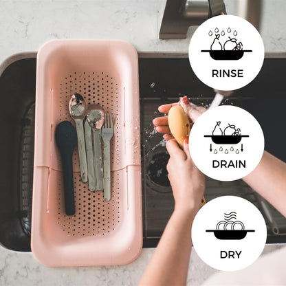 Collapsible Multi-purpose Colander - Over the sink strainer basket - Wash, Drain and Dry - Extendable 14.5-19.5 in -Teal
