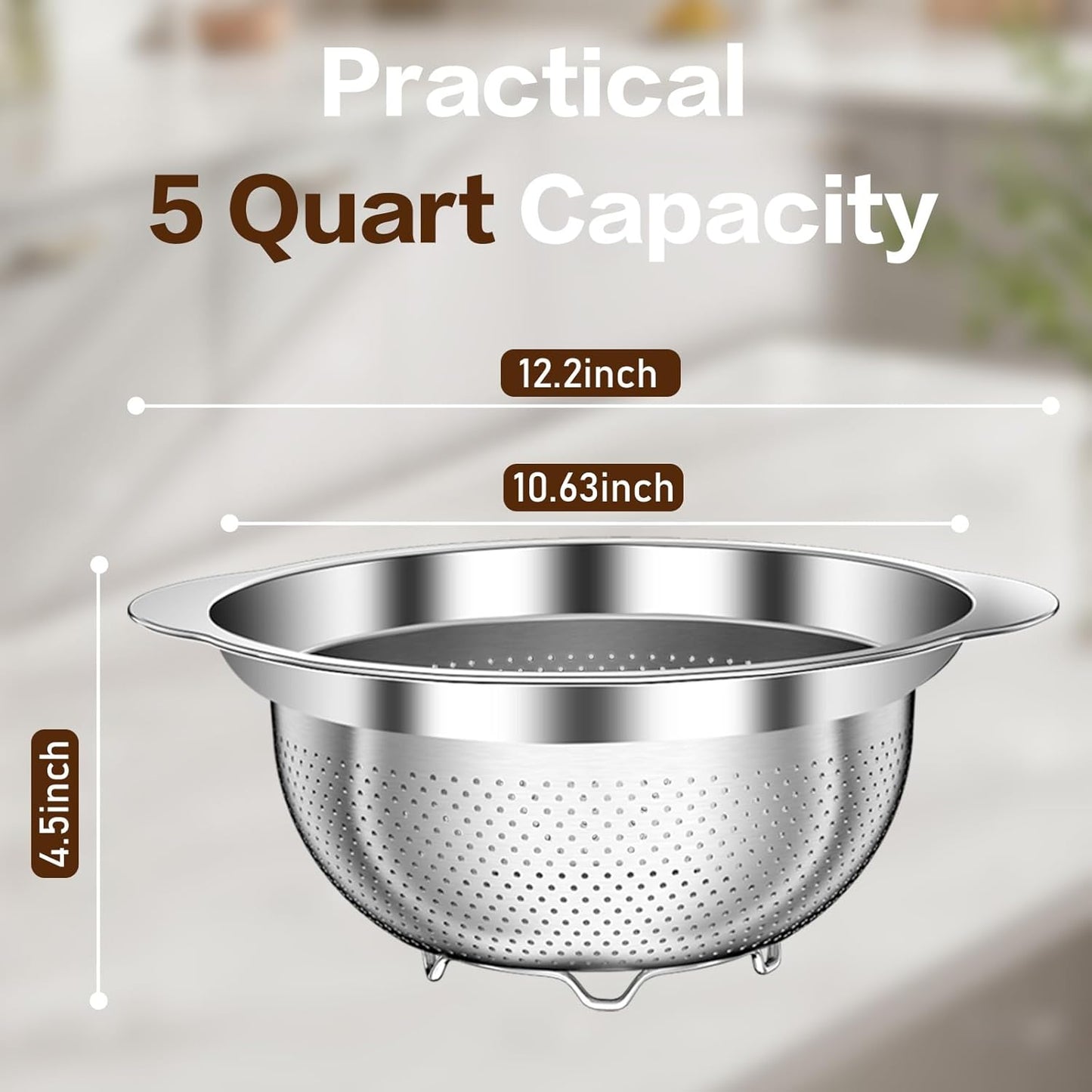 Stainless Steel Strainer with Mixing Bowl, Rice Washer, Colander for Kitchen, Rice Strainer, Fruit and Vegetable Wash, Microporous Colander, Fruit Cleaner Bowl, Dishwasher Safe