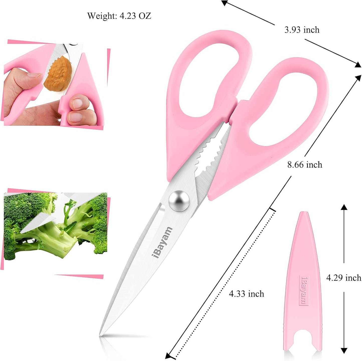iBayam 2 Pack All Purpose Kitchen Shears Heavy Duty - Stainless Steel Kitchen Scissors With Protective Sheath, Soft Comfort-Grip Handle, Food & Meat Scissors, Home, Kitchen, Dining Utility Gadgets