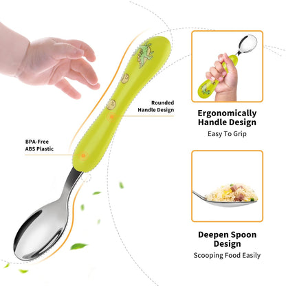 Lehoo Castle 6 Pieces Toddler Utensils, Kids Silverware for 2 3 4 Years Old, Stainless Steel Fork and Spoon Set with Plastic Handle, Safe Toddler Cutlery (Dinosaur)