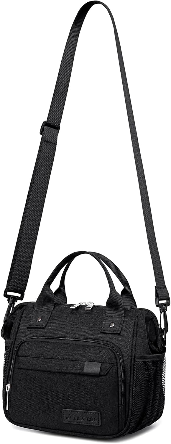 TuErCao Small Lunch Bag Lightweight Insulated Lunch Box for Women Work Portable Soft Cooler for Picnic Travel Road Trips, Loncheras para Mujer, Black