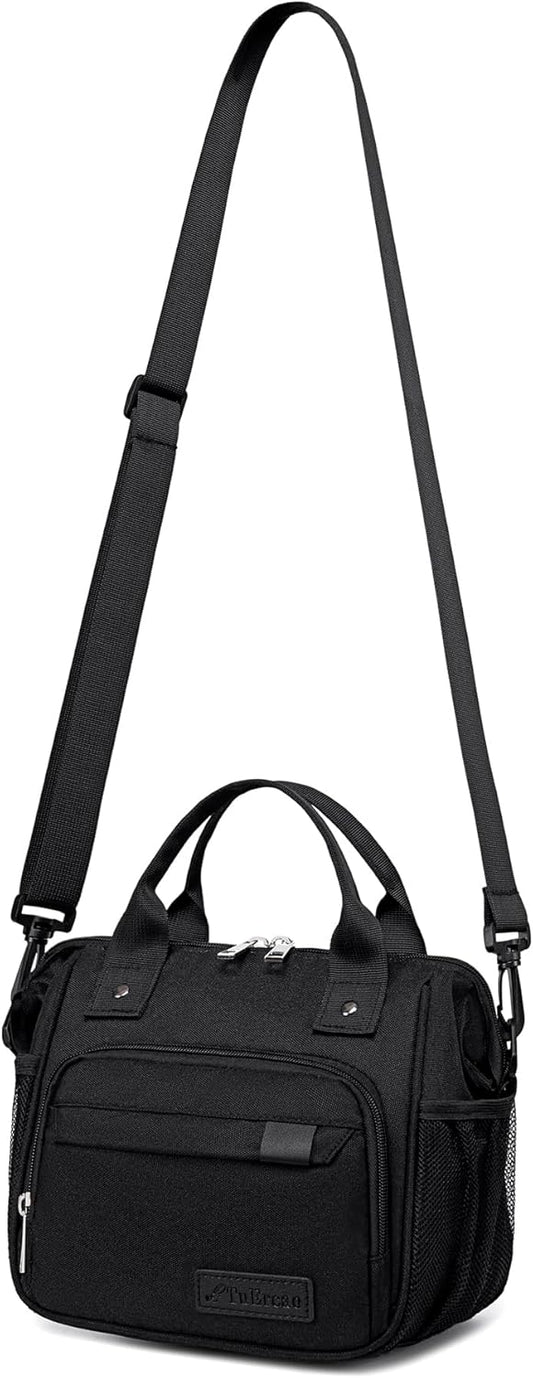 TuErCao Small Lunch Bag Lightweight Insulated Lunch Box for Women Work Portable Soft Cooler for Picnic Travel Road Trips, Loncheras para Mujer, Black
