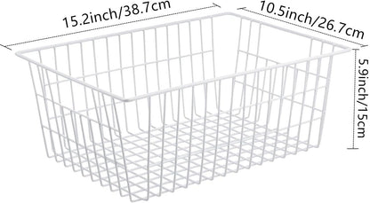 Redrubbit Wire Storage Baskets, Large Farmhouse Metal Freezer Basket Storage Organizer Bins with Handles for Kitchen Cabinets, Pantry, Closets, Bedrooms, Bathrooms, Set of 6, White