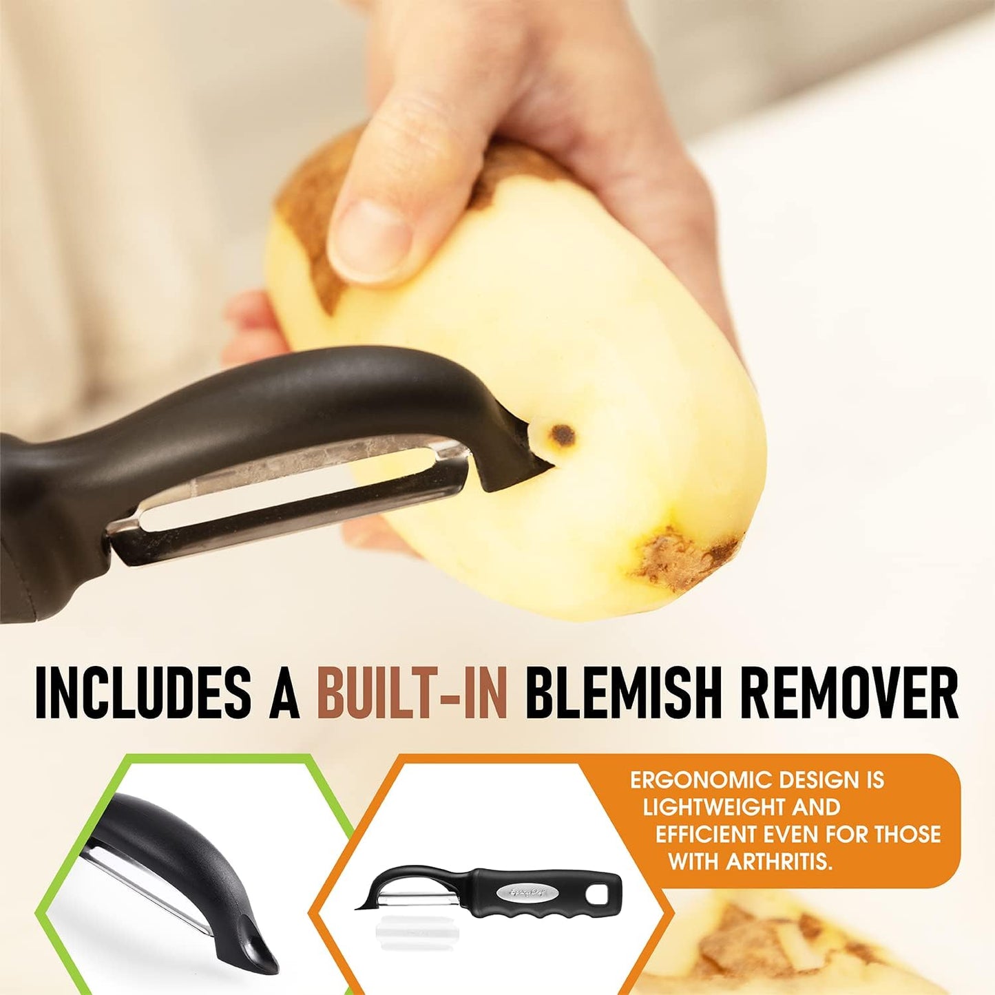 Spring Chef Premium Swivel Vegetable Peeler, Soft Grip Handle and Ultra Sharp Stainless Steel Blades - Perfect Kitchen Peeler For Veggie, Fruit, Potato, Carrot, Apple - Mango