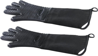 1 Pair Extra Long Professional Oven Mitts, Non-Slip Silicone Grip Heat Resistant,19.7" Length,Up to 572℉ for BBQ Cooking Baking Grilling (Black)