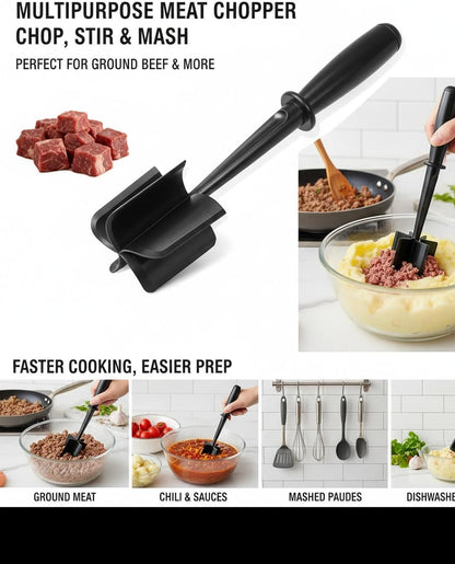 Hamburger Chopper,Meat Chopper,Potato Masher, Premium Heat Resistant Meat Masher for Ground Beef, Ground Turkey and More, Safe For Non-Stick Cookware