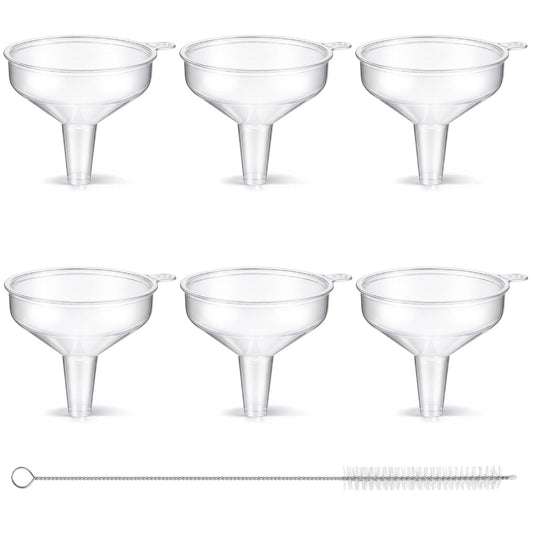 6 Pcs Small Funnels with Cleaning Brush,Water Bottle Funnel Funnels