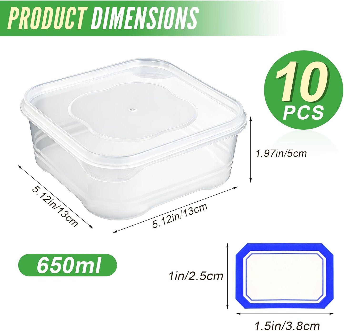 10Pcs Meal Prep Containers, Reusable Food Storage Containers with Lids, BPA Free Plastic Freezer Storage Boxes, 22OZ Lunch Container with 1 Lable for Kitchen Storage