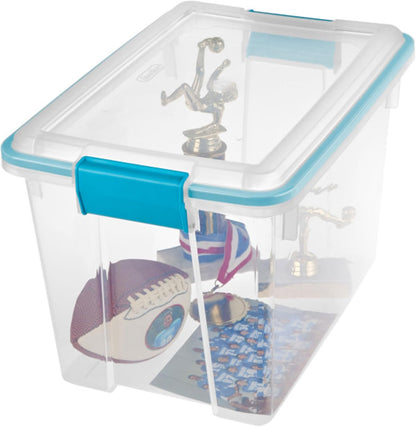 Sterilite 20 Qt Gasket Box, Stackable Storage Bin with Latching Lid and Tight Seal, Plastic Container to Organize Basement, Clear Base and Lid, 1-Pack