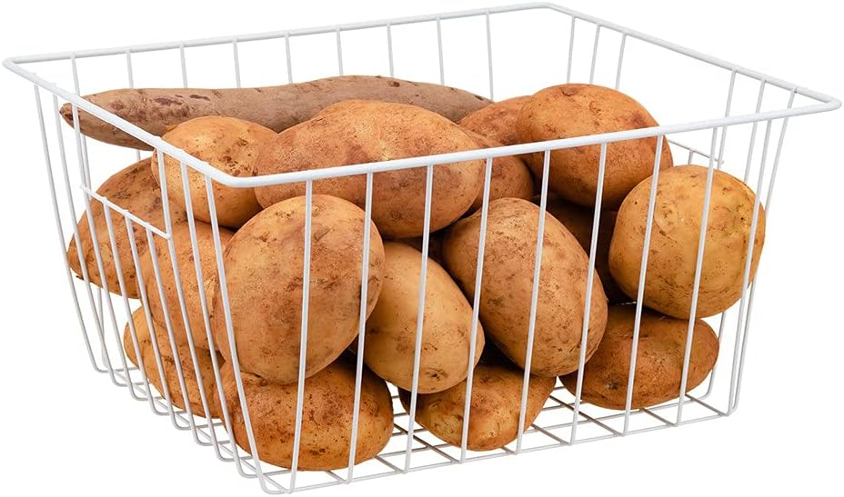 16Lx12W inch Wider Freezer Storage Organizer Baskets Container, Deep Metal Wire Chest Upright Refrigerator Divider Bins with Built-in Handles for Cabinet, Pantry, Closet, Kitchen(3)