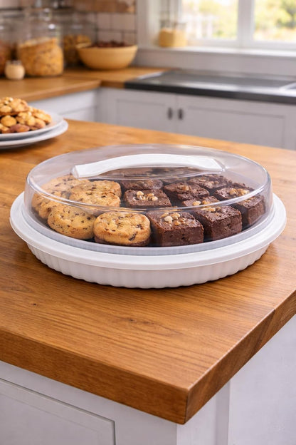 2 Plastic Pie Carriers with Lids – Fits 10 Inch Pie, Clear Dome with White Fluted Base, Lightweight Freezer Safe Slide Lock Lid with Handle for Storage & Transport