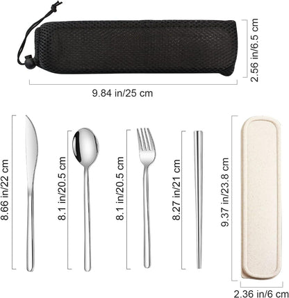 VANRA 4-Piece Portable Travel Utensils Set with Case 18/8 Stainless Steel Flatware Set Reusable Cutlery Set with Fork Spoon Knife Chopstick for Lunch Travel Camping School Work Picnic (Pink)