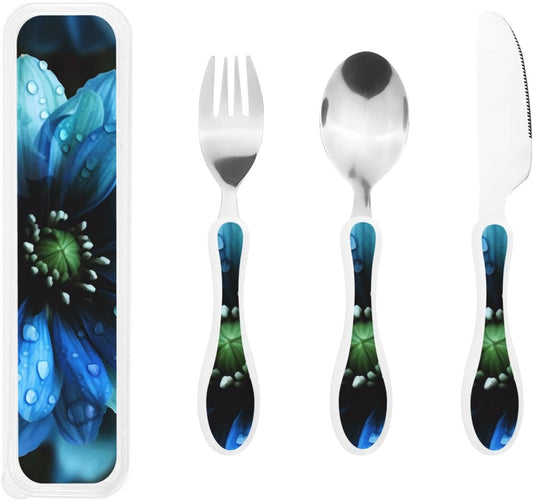 3-Piece Kids Silverware Set With Storage Case, Stainless Steel Reusable Children Safe Knife Spoon Fork Set Shih Tzu Dog Children Flatware Set For Kids Lunch Box