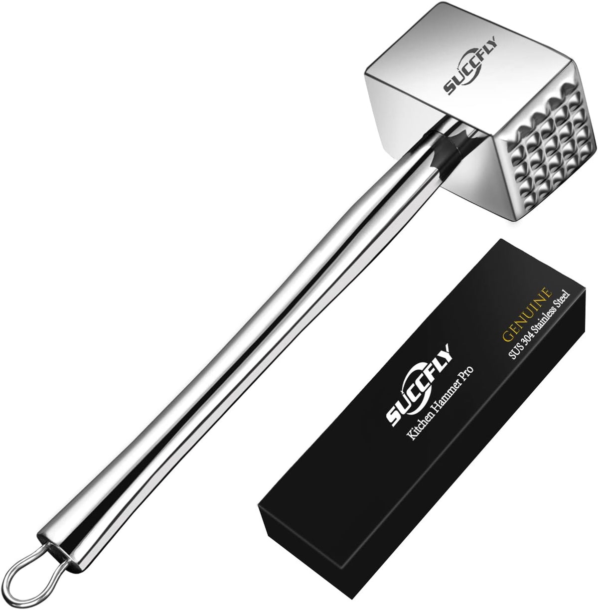 SUCCFLY Stainless Steel Meat Tenderizer Tool, Heavy Duty Meat Mallet 1.65LB