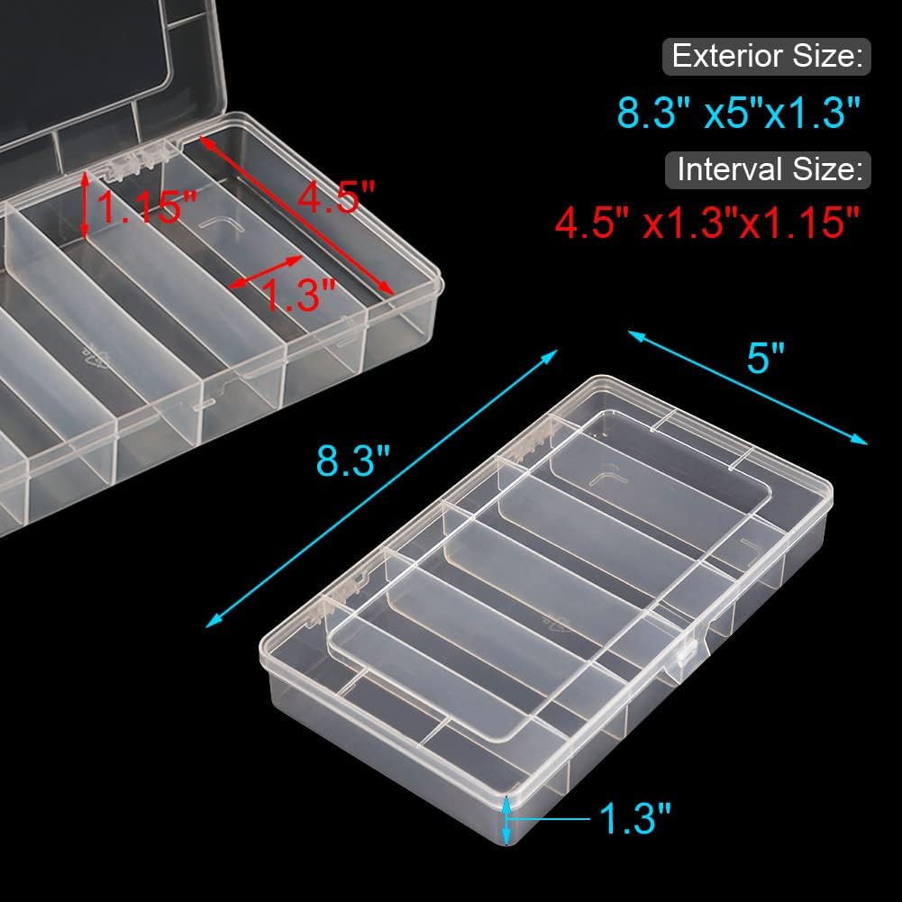 Vidifor 2 Packs 8-Compartments Art Supply Container, Clear Plastic Organizer Box with Dividers for Crafts Jewelry Fishing Tackles Hardware Metal