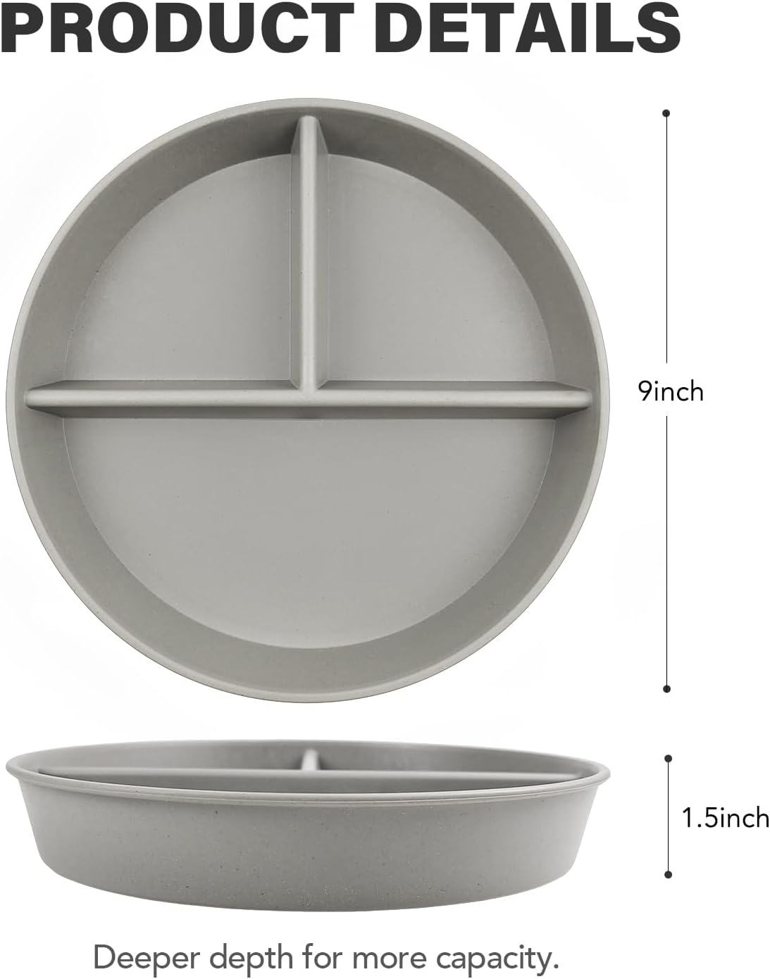 greenandlife 9 Inch 4PCS Portion Control Plates with Lids, Divided Plates for Kids Adults, Dishwasher Microwave Safe Compartment Plate, Unbreakable Lightweight Reusable Wheat Straw Plate, Earth Tone