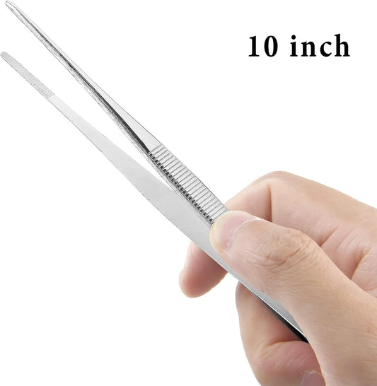 2pcs 10 Inch Cooking Tweezers with Straight Serrated Tip