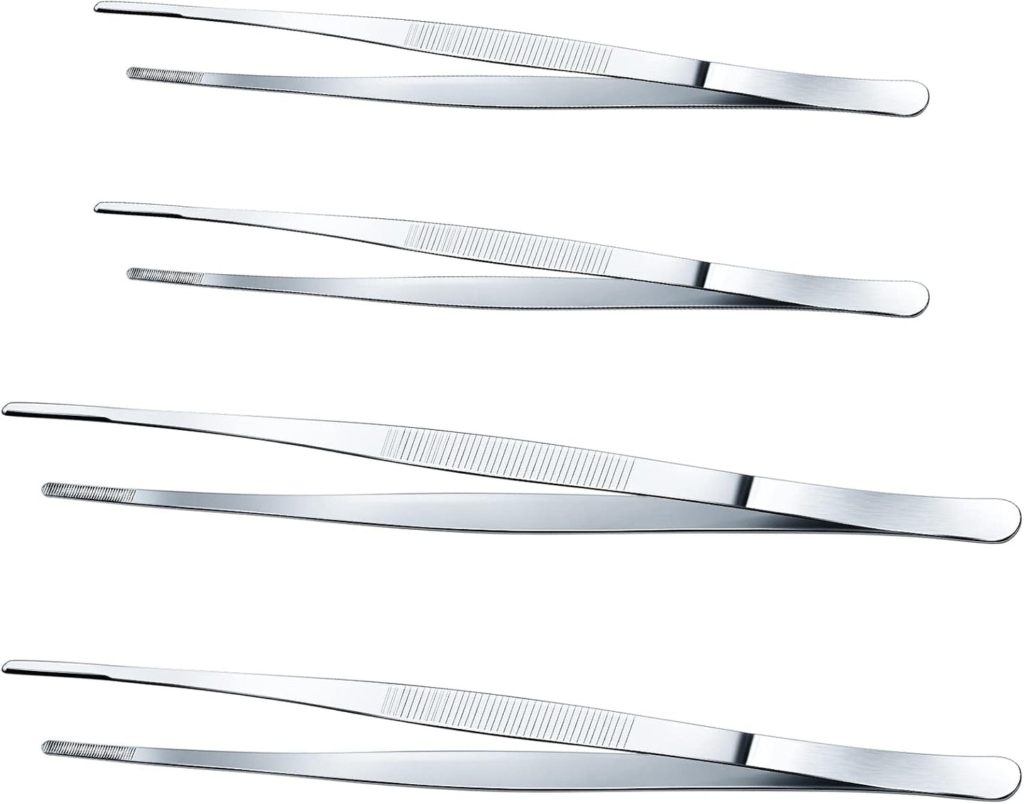 Yaomiao 4 Packs 12 Inch Bar Tweezers Silver Cocktail Tongs Long Garnish Tweezers Stainless Steel Bartender Kitchen Cooking Tongs for Cocktail Food Fruit Korean BBQ Bartender Chef, Multi-use