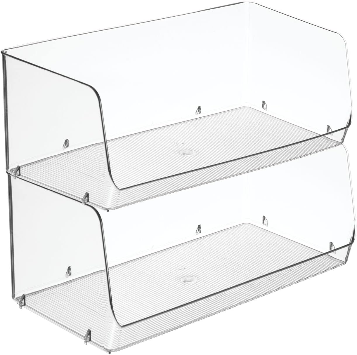 mDesign Modern Stackable Plastic Open Front Dip Extra Large Storage Organizer Bin Basket for Kitchen Organization, Shelf, Cubby, Cabinet, and Pantry Organizing Decor, Ligne Collection - 2 Pack - Clear