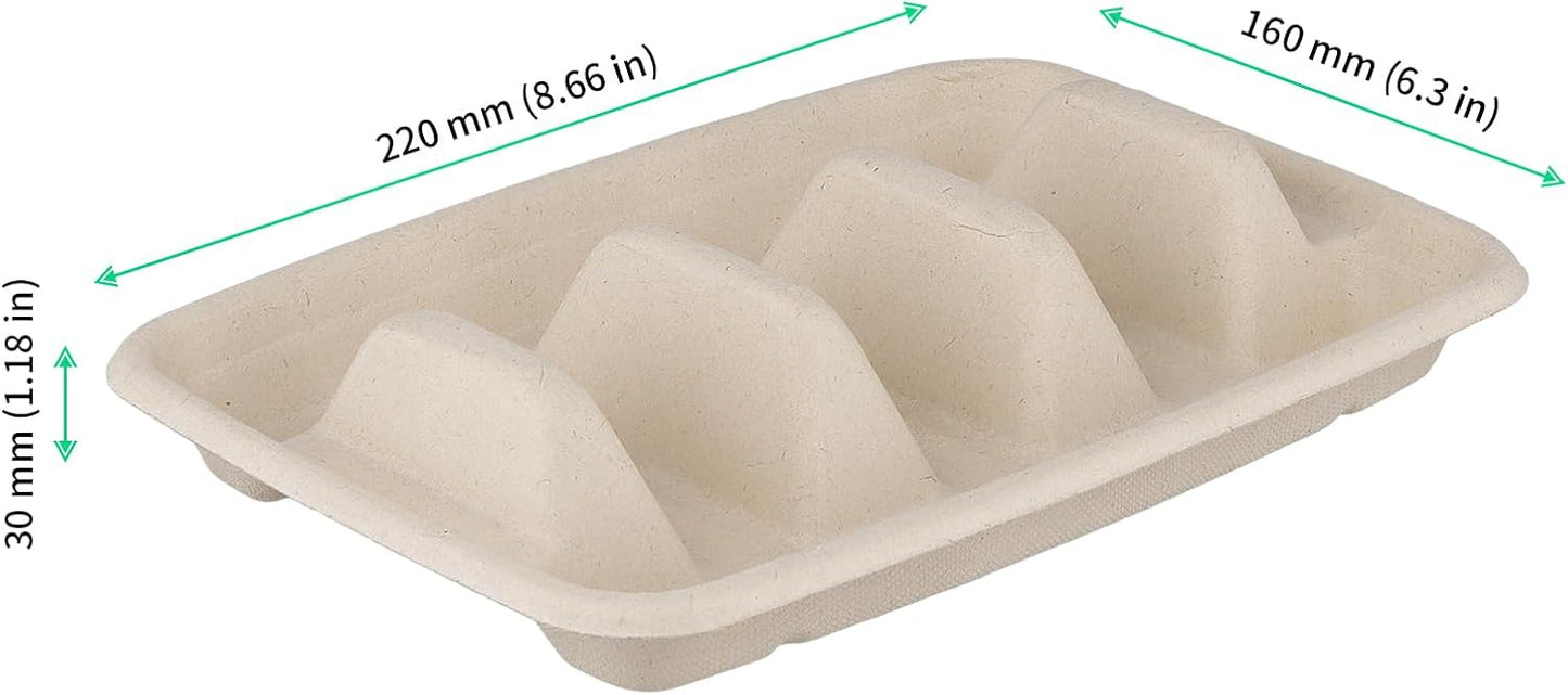 FUNSUEI 100 Pack Disposable Taco Holders with 3 Dividers, Compostable Paper Taco Plates, Party Serving Set for Taco Night, Tuesday Decorations
