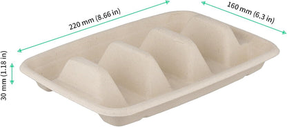 FUNSUEI 100 Pack Disposable Taco Holders with 3 Dividers, Compostable Paper Taco Plates, Party Serving Set for Taco Night, Tuesday Decorations