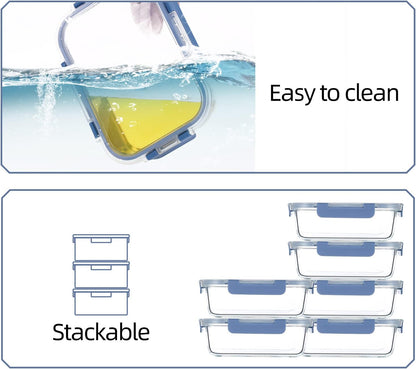 UMEIED 10 Pack Glass Food Storage Containers with Lids, Leakproof Airtight Glass Meal Prep Containers For Lunch, On The Go, Leftover, Dishwasher Safe